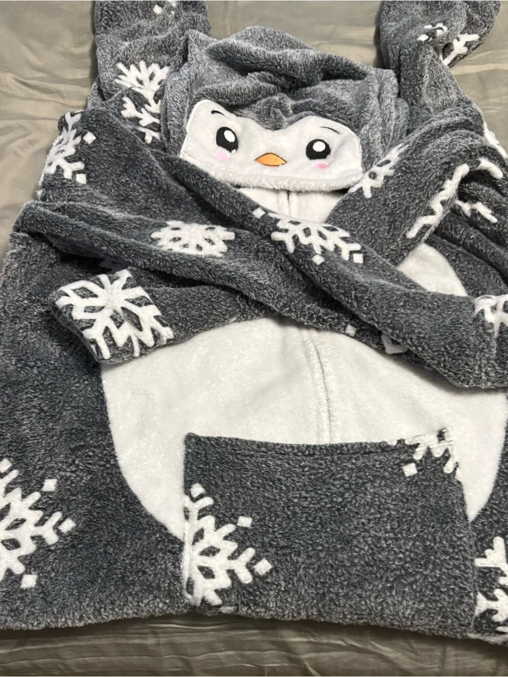 Justice Grey & White Penguin Hooded Kids Pajama Robe